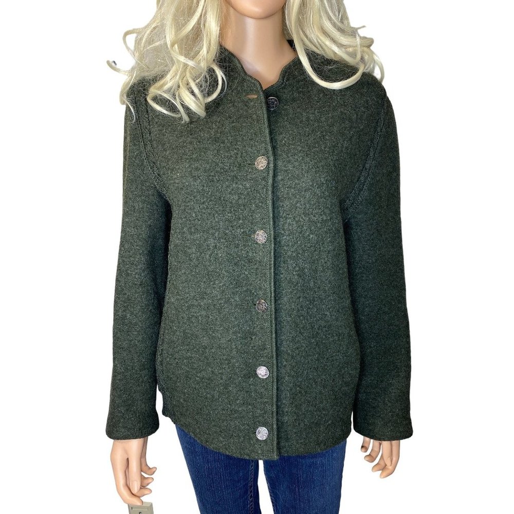 Vintage German Wool Cardigan Archbishopric of Mainz 1765 Coin Buttons Green M HT - Picture 12 of 16